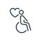 Charity and Donate Concept. Handicap Patient in Wheelchair Line Icon. Volunteer Care for Disabled Linear Pictogram