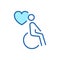 Charity and Donate Concept. Handicap Patient in Wheelchair Line Icon. Volunteer Care for Disabled Linear Pictogram