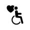 Charity and Donate Concept. Handicap Patient in Wheelchair Silhouette Icon. Volunteer Care for Disabled Black Pictogram