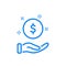 Charity, Donate, Give and Help concept. Pay, Save and Invest Money Line Icon. Hand with a Coin Line Icon. Give Alms Icon