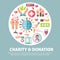 Charity and donation agitative promo poster with symbolic illustrations