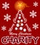 Charity flyer with Christmas tree composed of letters - inscription Merry Christmas.