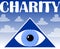 Charity flyer with a symbol of God`s eye in triangle.