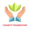 Charity foundation promotional logotype with open human hands