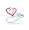 Charity hand, gift of love heart, vector icon