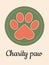 Charity paw. Paw of a cat or dog on a pink vertical banner. Animal care.  Symbol of helping animals in shelters.