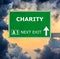 CHARITY road sign against clear blue sky