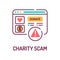 Charity scam color line icon. Cybercrime. Fake donation. Pictogram for web page, mobile app, promo. UI UX GUI design element