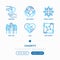 Charity thin line icons set: donation, save world, reunion, life saving, volunteers. Modern vector illustration