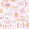 Charity vector seamless pattern with flat line icons. Donation, nonprofit organization, NGO, giving help illustrations