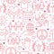 Charity vector seamless pattern with flat line icons. Donation, nonprofit organization, NGO, giving help illustrations