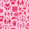 Charity vector seamless pattern with flat silhouette icons. Donation, nonprofit organization, NGO illustrations. Pink