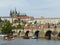 Charles bridge with the cathedrale in distance to Prague in Czech Republic.