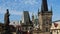 Charles Bridge - Karluv Most with its statuette and Old Town Tower. Lesser Town Bridge Tower and the tower of the Judith Bridge -