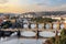 Charles bridge and other bridges in Prague, aerial view