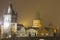 Charles bridge and other historic buildings at night, Prague, Czech republic