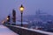 Charles bridge and Prague castle before dawn