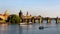 Charles Bridge in Prague in Czechia, Prague, Czech Republic. Charles Bridge (Karluv Most) and Old Town Tower. Vltava River and