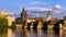 Charles Bridge in Prague in Czechia, Prague, Czech Republic. Charles Bridge Karluv Most and Old Town Tower. Vltava River and