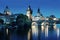 Charles bridge in sunset time, Prague