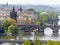 Charles bridge to Prague seen from above in Czech Republic.