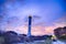 Charleston lighthouse at night located on Sullivan\'s Island in