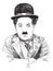 Charlie Chaplin portrait, line art vector illustration