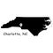 Charlotte on North Carolina State Map. Detailed NC State Map with Location Pin on Charlotte City. Black silhouette vector map isol