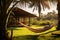 Charm of ecotourism in exquisite cabin home with hammock and palm view luxury living