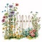 The Charm of Spring: Watercolor Wood Garden Fence with Rustic AI Generated