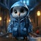 Charming 3d Blue Owl In Urban Jacket - Cute Cartoonish Character Illustration