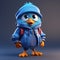 Charming 3d Cartoon Blue Bird With Urban Style - Ray Tracing