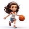 Charming 3d Cartoon Model Of Mila Playing Basketball In Photorealistic Style