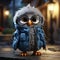 Charming 3d Cartoon Owl In Blue Jacket With Glasses