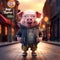 Charming 3d Cartoon Pig With Glasses In Urban Attire