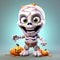 Charming 3D Halloween Cartoon: Adorable Mummy Zombie in Trick-or-Treat Festivities for October Holiday