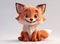 A charming 3D render of a baby fox on white background in the form of an cute adorable and lovable cartoon character
