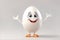 A charming 3D render of a egg on white background in the form of an cute adorable and lovable fantasy cartoon character