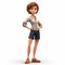 Charming Animated Female Character In Shorts And Blue Jacket