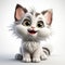 Charming Animated Kitten with Sparkling Eyes on a Neutral Backdrop.