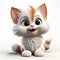 Charming Animated Kitten with Sparkling Eyes on a Neutral Backdrop.