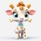 Charming Anime Baby Giraffe With Blue Jewel And White Horns