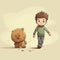 Charming Anime Cartoon Boy Walking Teddy Bear - Captivating Juxtapositions