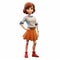 Charming Anime Character 3d Render With Orange Skirt And Shoes