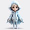 Charming Anime Character In Icy Blue Outfit - 3d Render