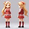 Charming Anime Character Studies: Two Girls In Red Uniform 3d Models