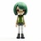 Charming Anime Girl Figurine With Green Hair - Digitally Printed Toy-like Proportions