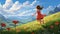 Charming Anime Illustration: Girl Running In Poppies Field