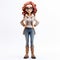 Charming Anime-inspired 3d Printed Toy Figure Of A Woman With Glasses And Denim Jacket