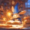 Charming Anime Rabbit Wizard Reading Book